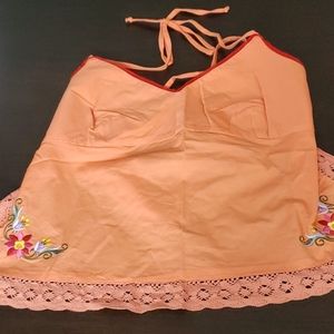 Tank top, orange, open back with flowers